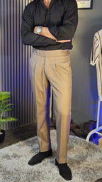 Brown Flannel Signature Buttoned Gurkha Pant × Black Button-Down Shirt