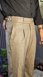 Brown Flannel Signature Buttoned Gurkha Pant × Black Button-Down Shirt