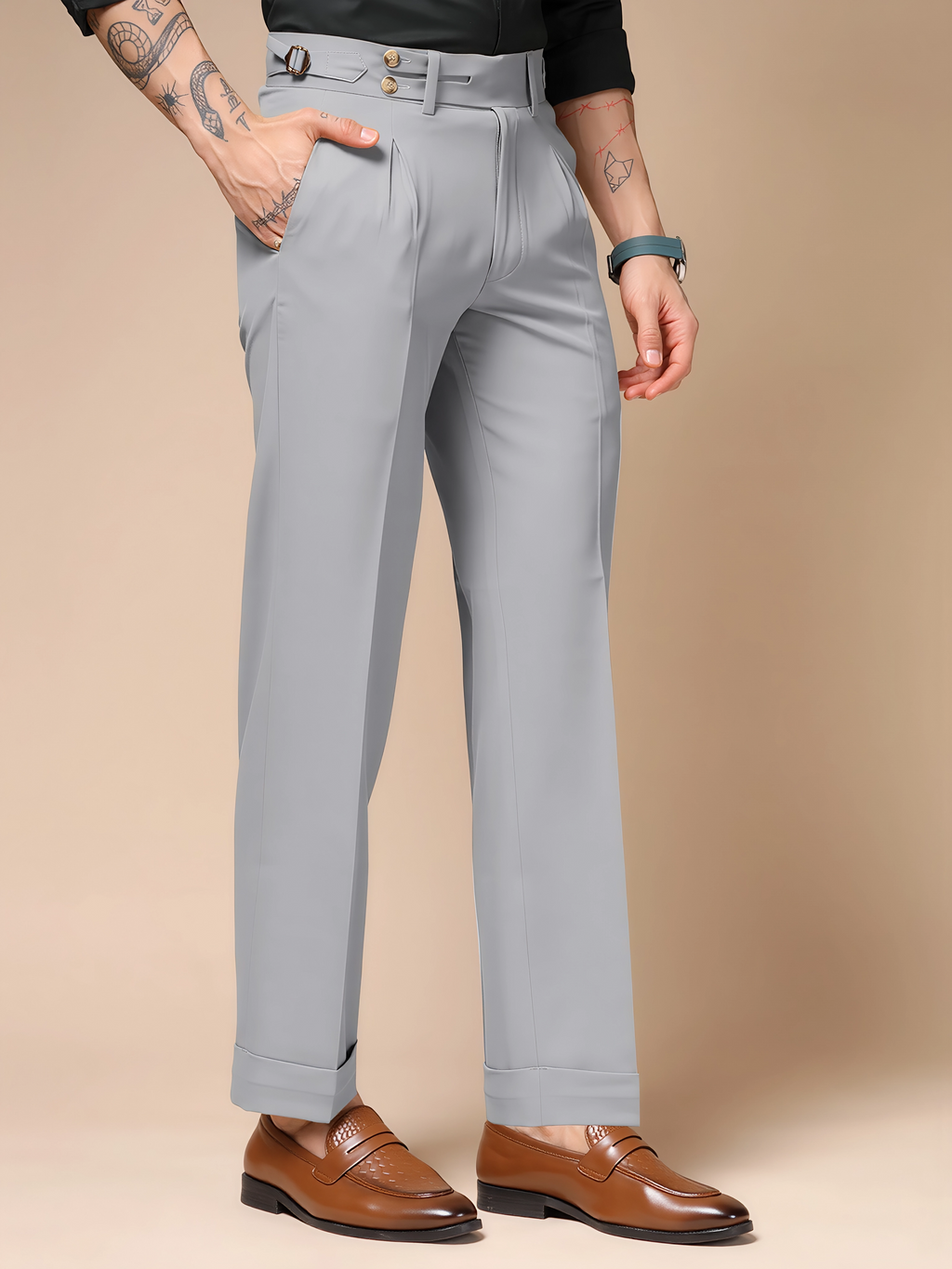 Ash Grey Double Buttoned GURKHA PANTS by ITALIANVEGA®