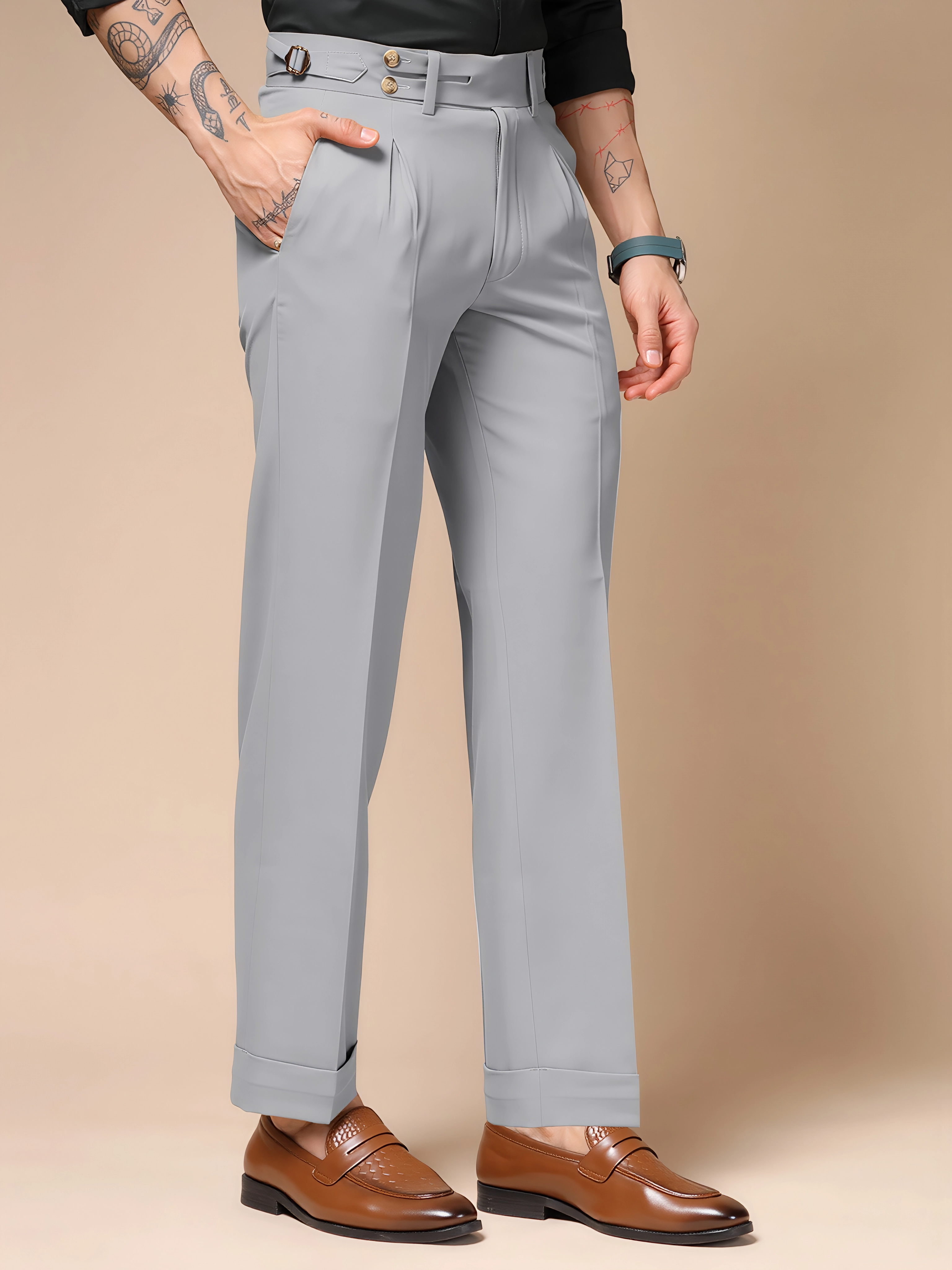 Ash Grey Double Buttoned GURKHA PANTS by ITALIANVEGA®