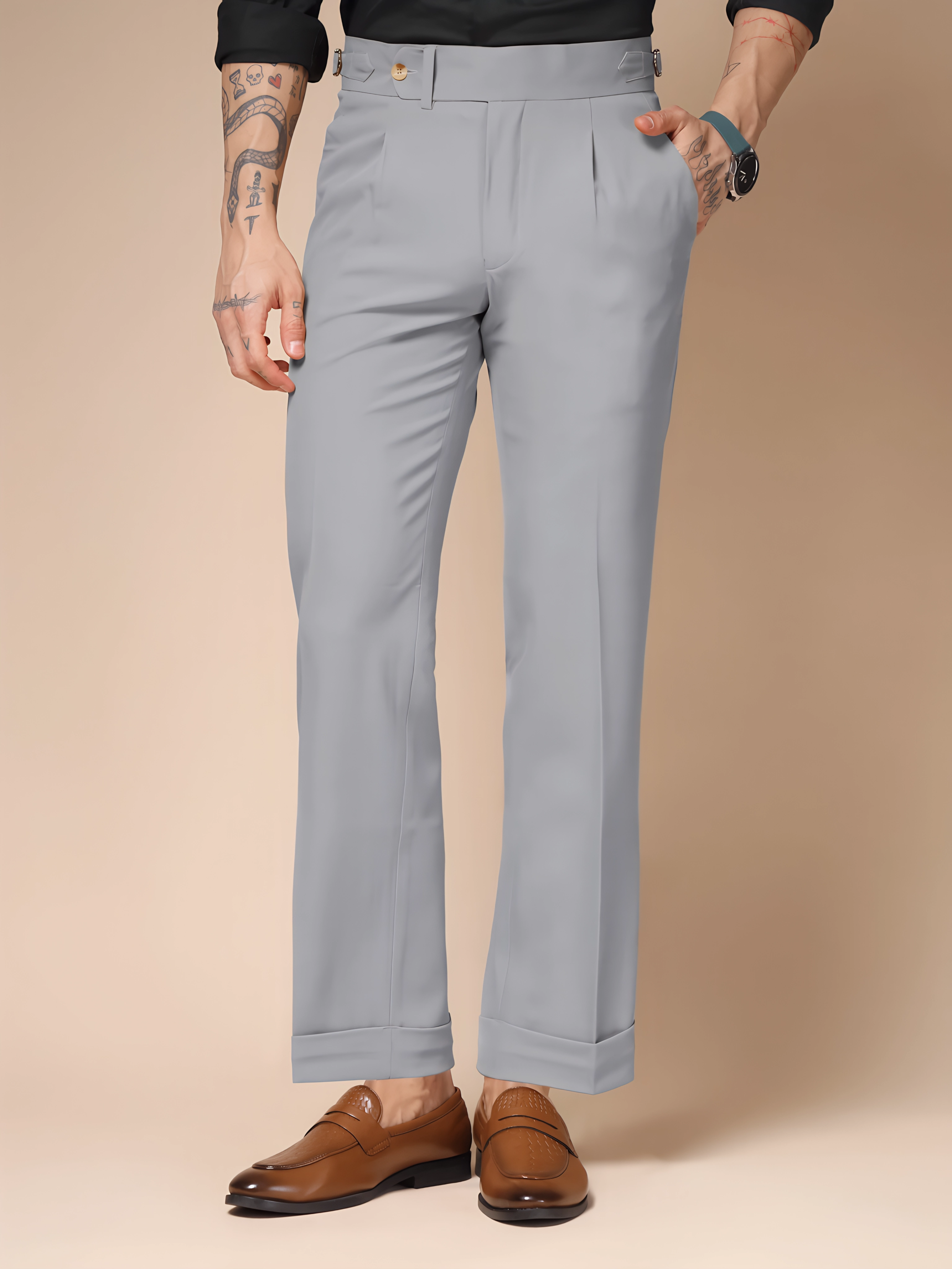 Ash Grey Italian Elegant Formal Gurkha Pants by ITALIAN VEGA®