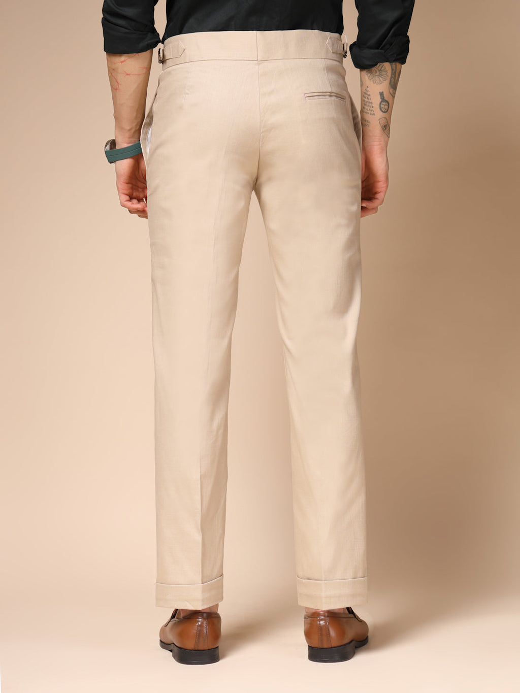 Beige Linen Elegant Gurkha Pants | Boot Cut Fit by Italian Vega®