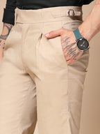 Beige Linen Elegant Gurkha Pants | Boot Cut Fit by Italian Vega®