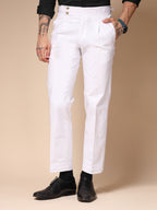 White Linen Signature Buttoned Gurkha Pants | Boot Cut Fit by Italian Vega®