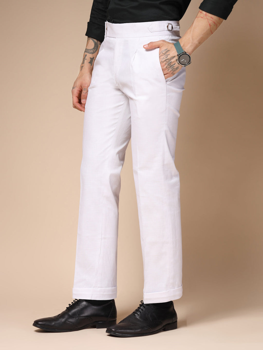 White Linen Elegant Gurkha Pants | Boot Cut Fit by Italian Vega®