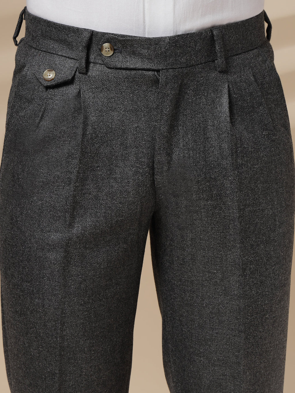 Grey Signature Flap Herringbone Gurkha Pants | Boot Cut Fit by Italian Vega®