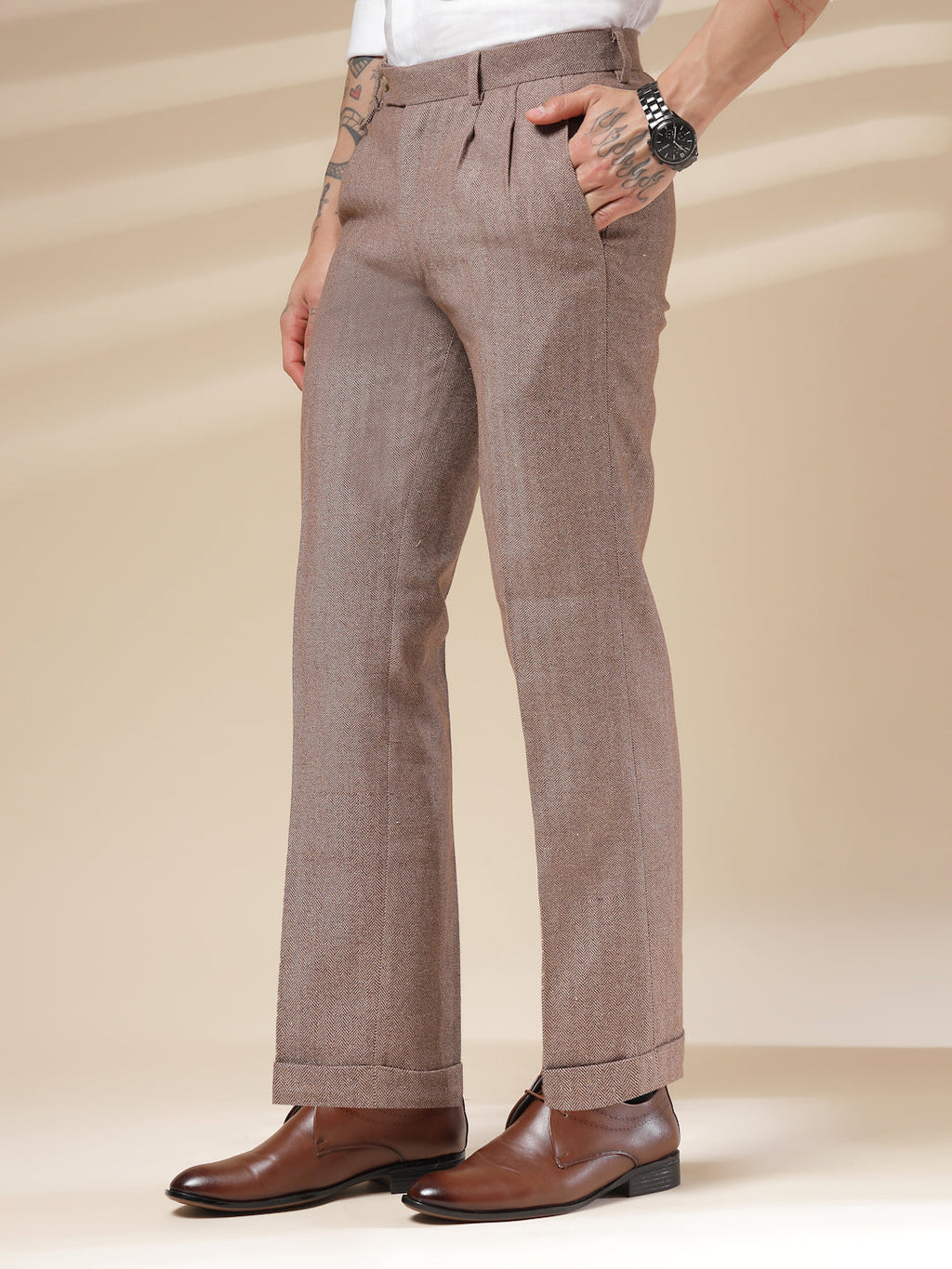 Khakhi Signature Flap Herringbone Gurkha Pants | Boot Cut Fit by Italian Vega®