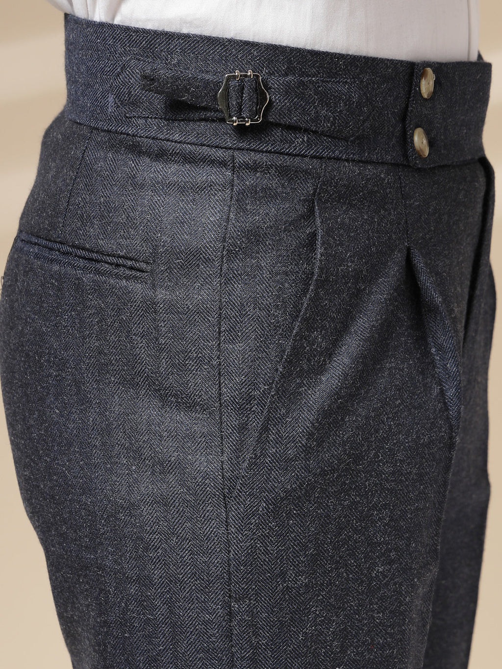 Navy Signature Buttoned Herringbone Gurkha Pants | Boot Cut Fit by Italian Vega®