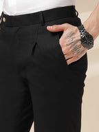 Black Linen Formal Pleated Gurkha Pants | Boot Cut Fit by Italian Vega®