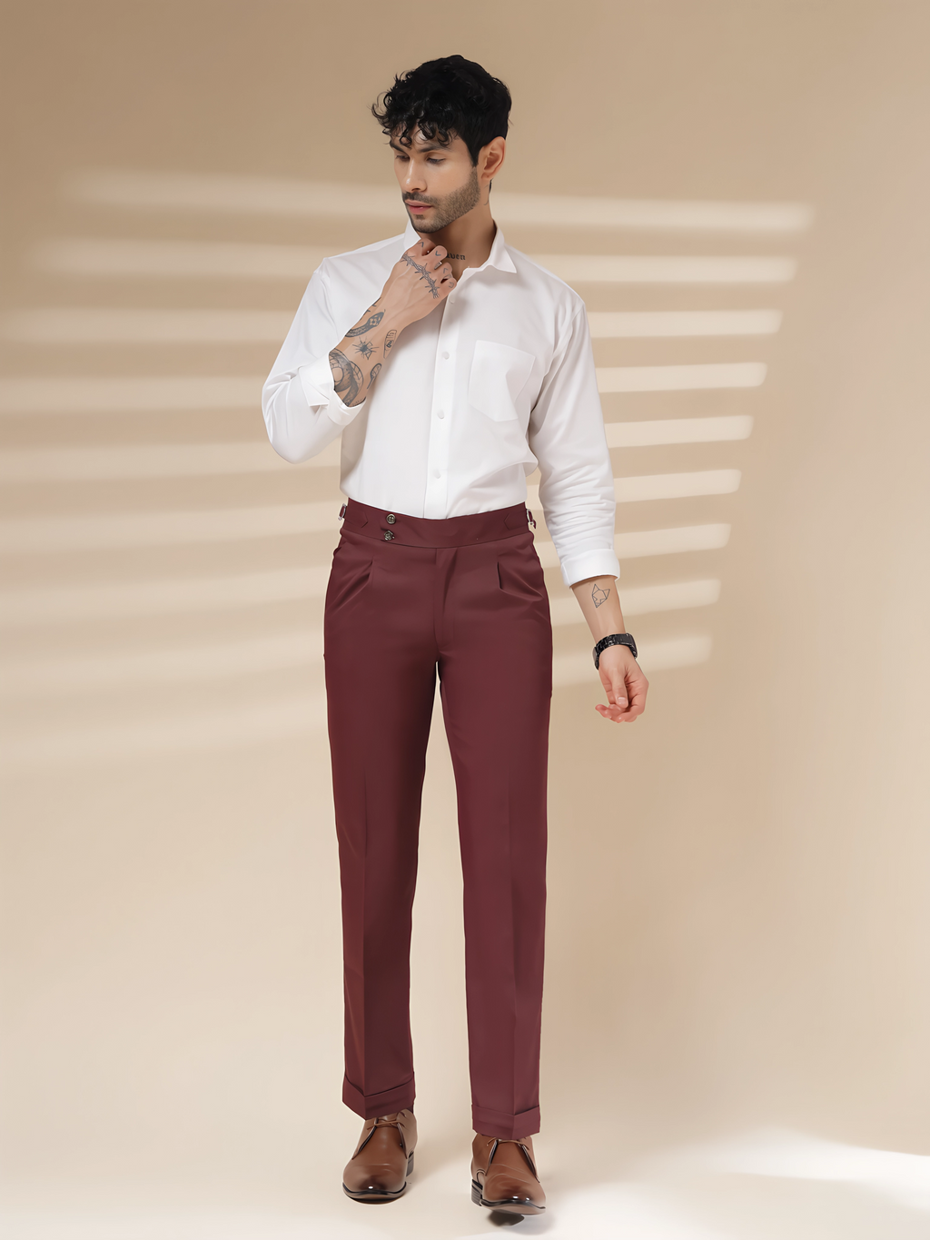 Wine Signature Buttoned Formal Gurkha Pants by ITALIAN VEGA®