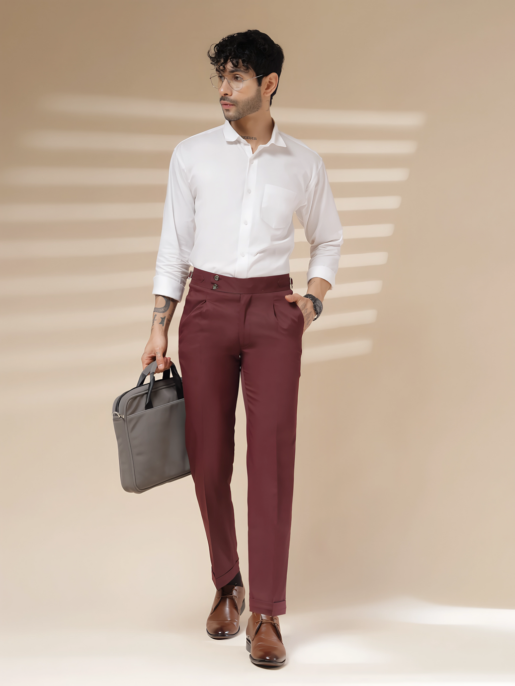 Wine Signature Buttoned Formal Gurkha Pants by ITALIAN VEGA®