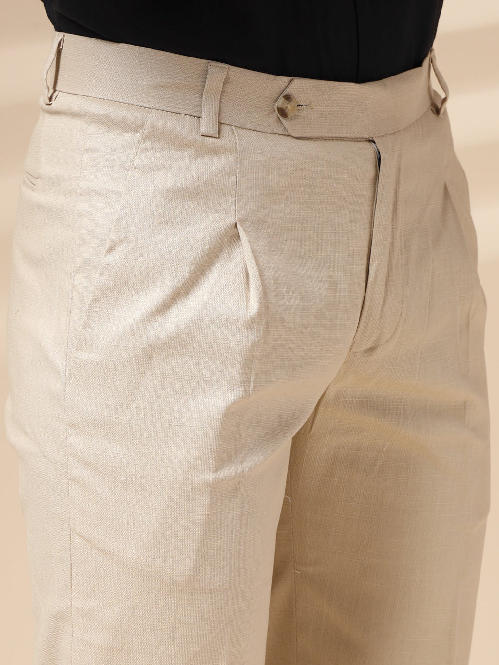 Beige Linen Formal Pleated Gurkha Pants | Boot Cut Fit by Italian Vega®