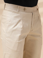 Beige Linen Formal Pleated Gurkha Pants | Boot Cut Fit by Italian Vega®