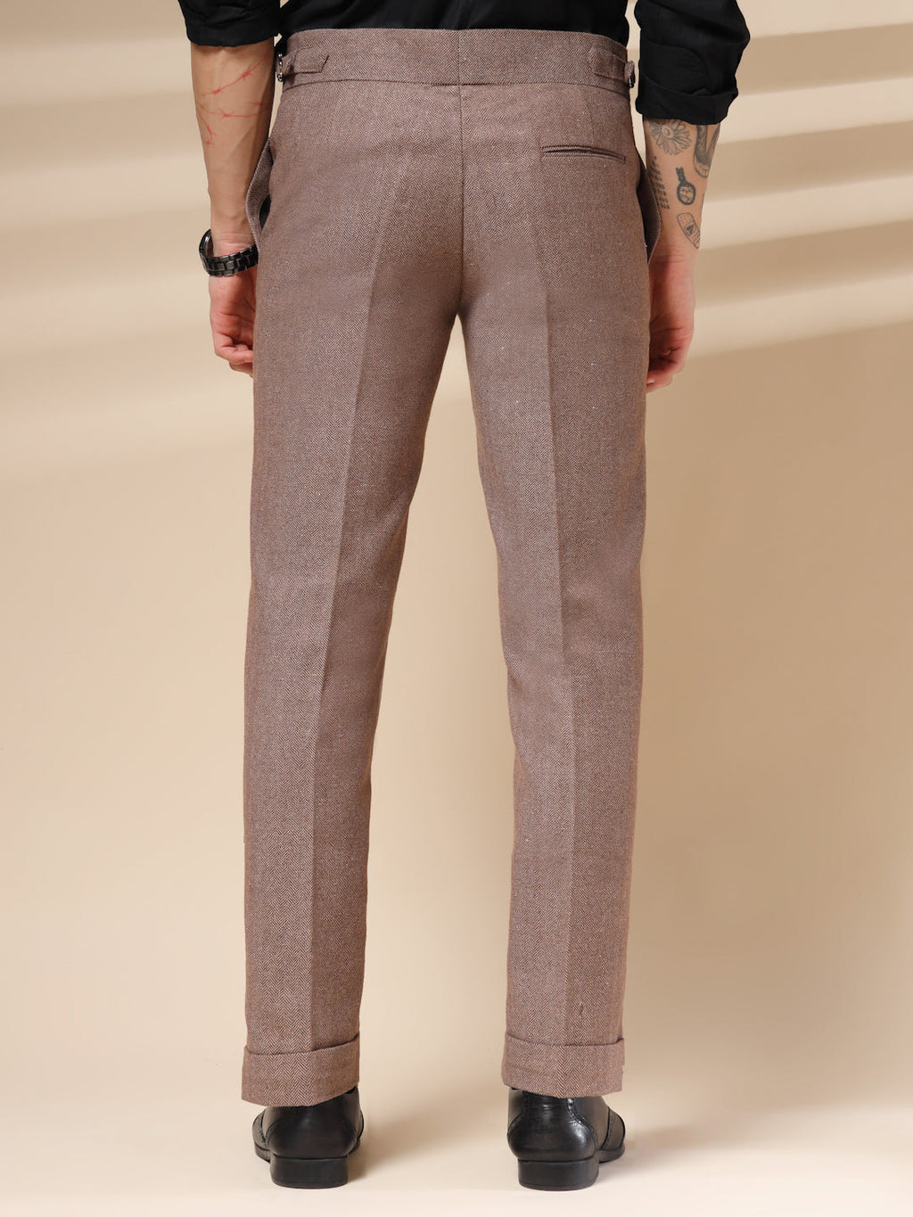 Khakhi Signature Buttoned Herringbone Gurkha Pants | Boot Cut Fit by Italian Vega®