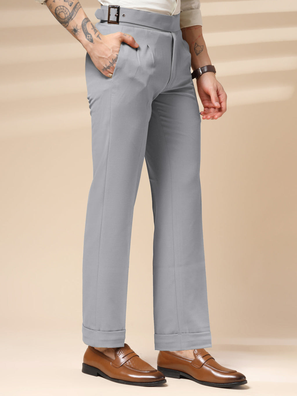 Ash Grey Classic Buckle Gurkha Pants by Italian Vega®