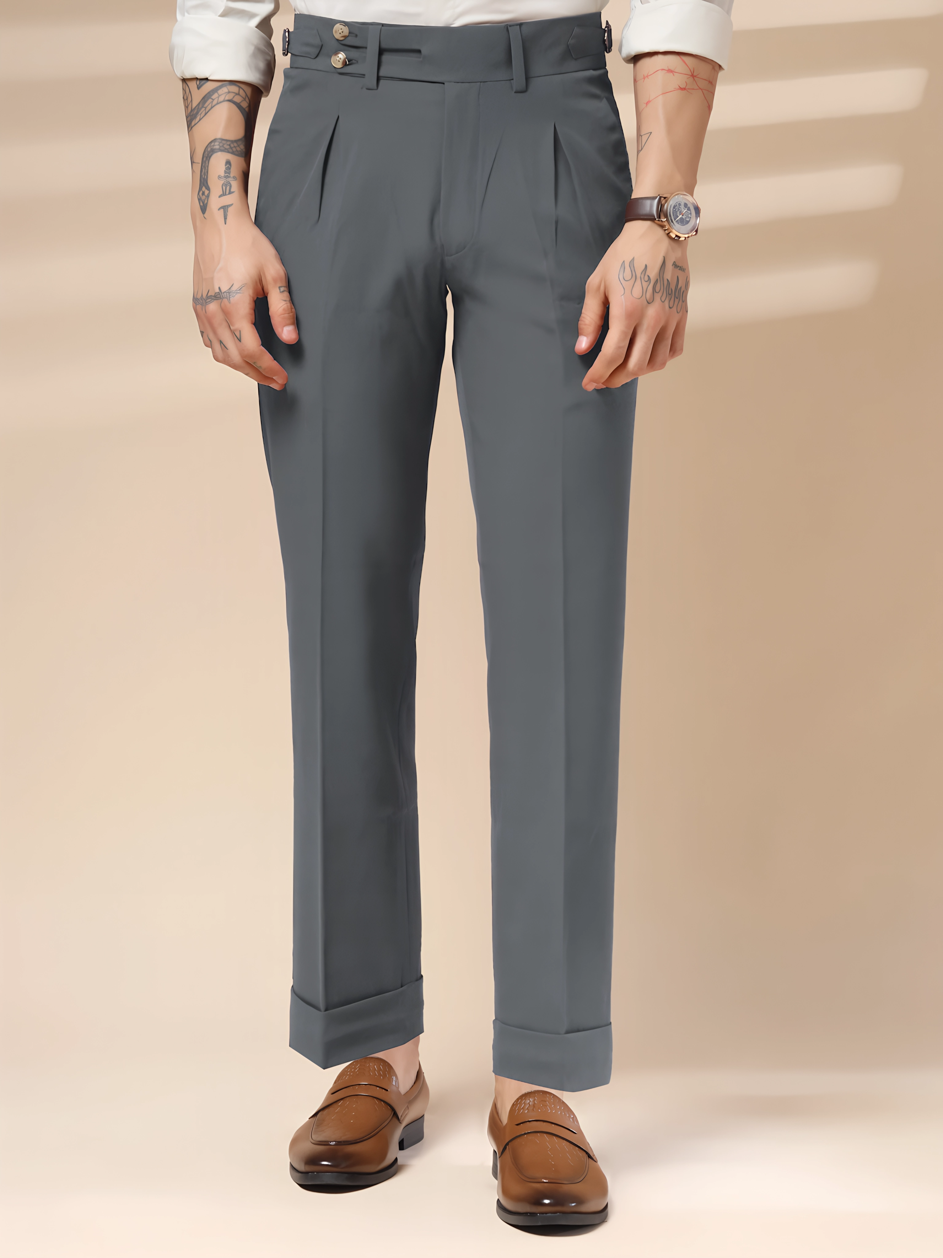 Stone Grey Double Buttoned GURKHA PANTS by ITALIANVEGA®