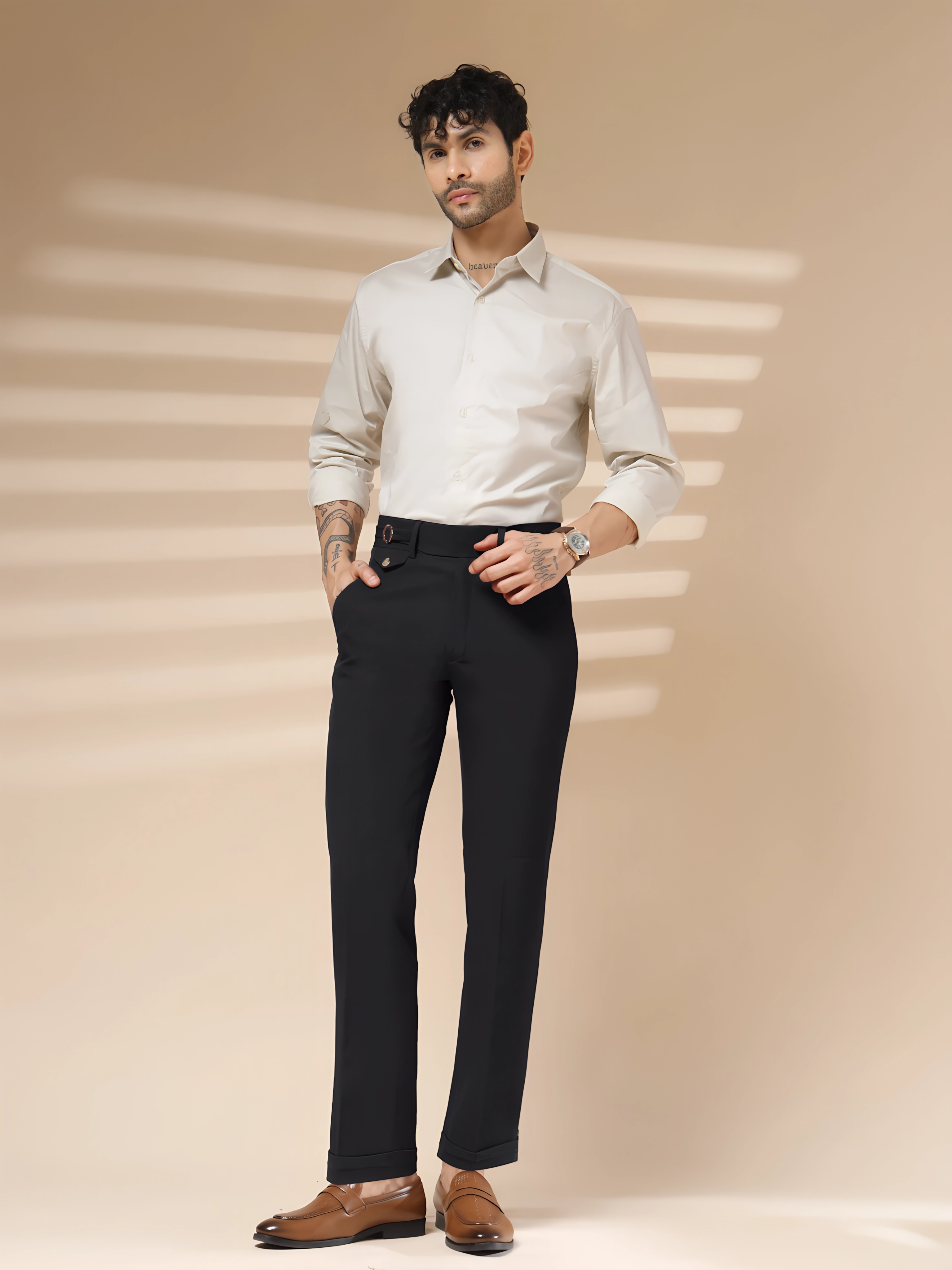 Navy Blue Single Buckle Formal Gurkha Pants by ITALIAN VEGA®