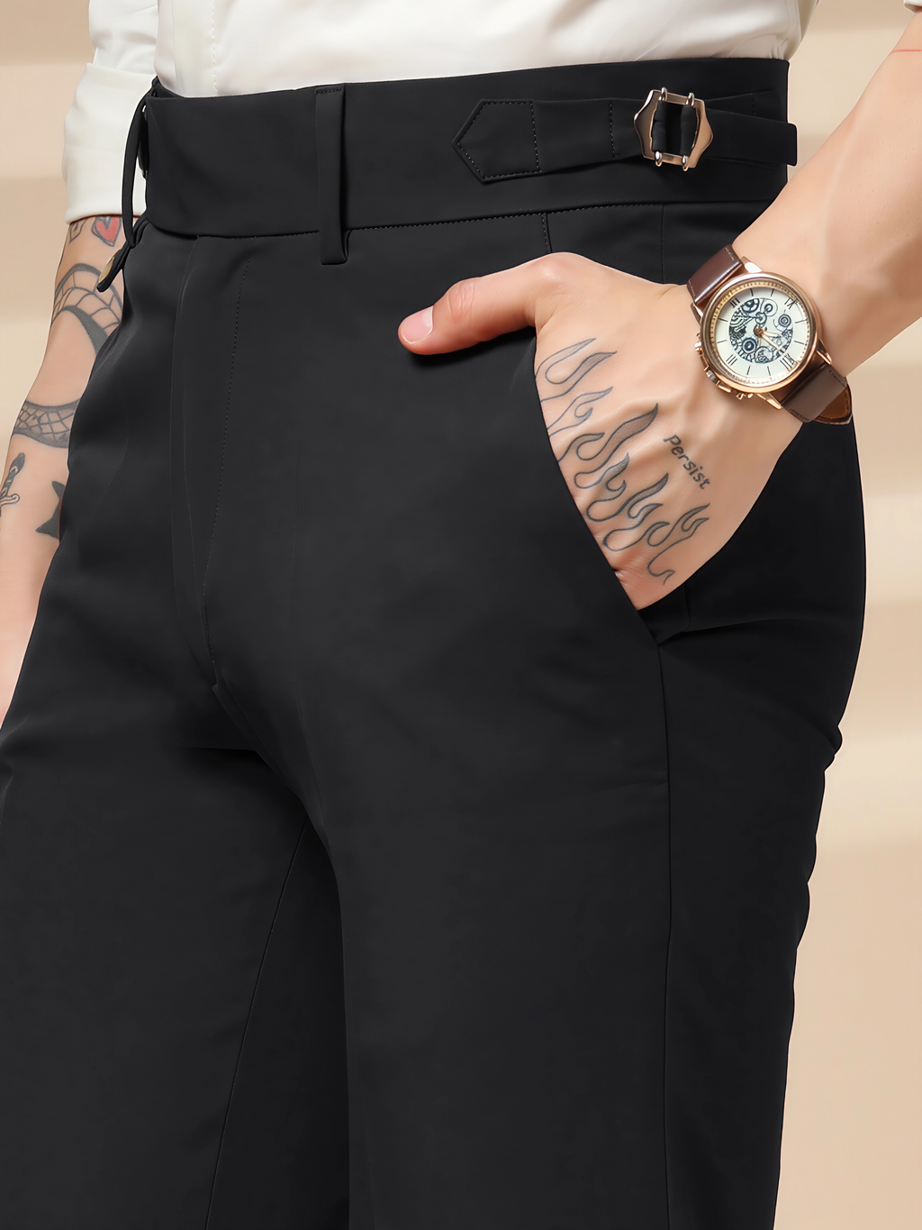 Navy Blue Single Buckle Formal Gurkha Pants by ITALIAN VEGA®