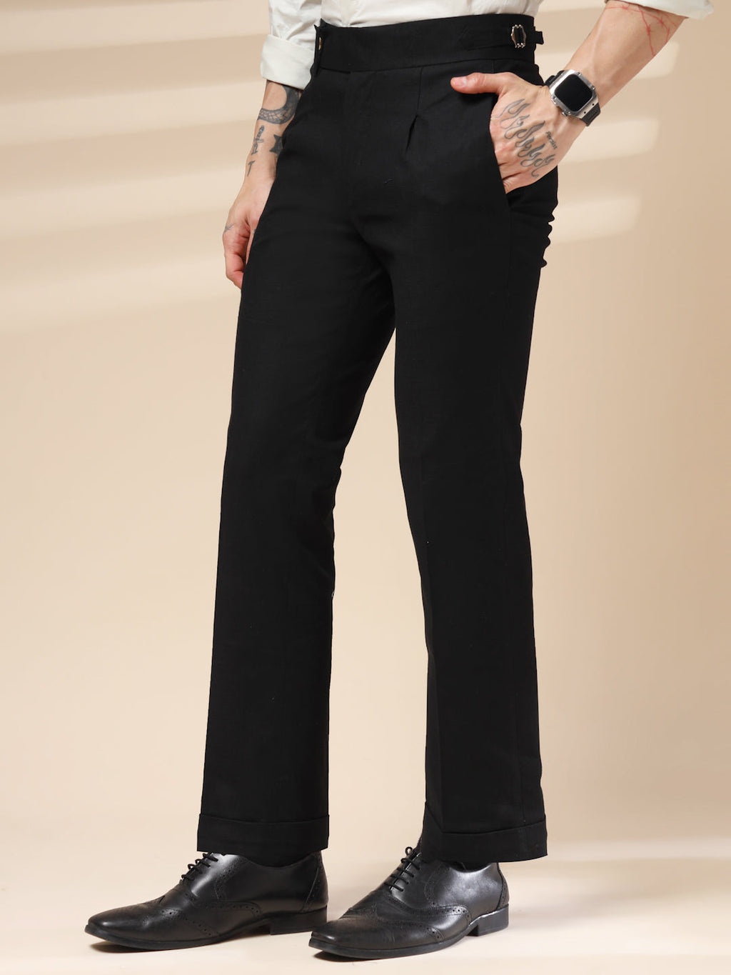 Black Linen Elegant Gurkha Pants | Boot Cut Fit by Italian Vega®