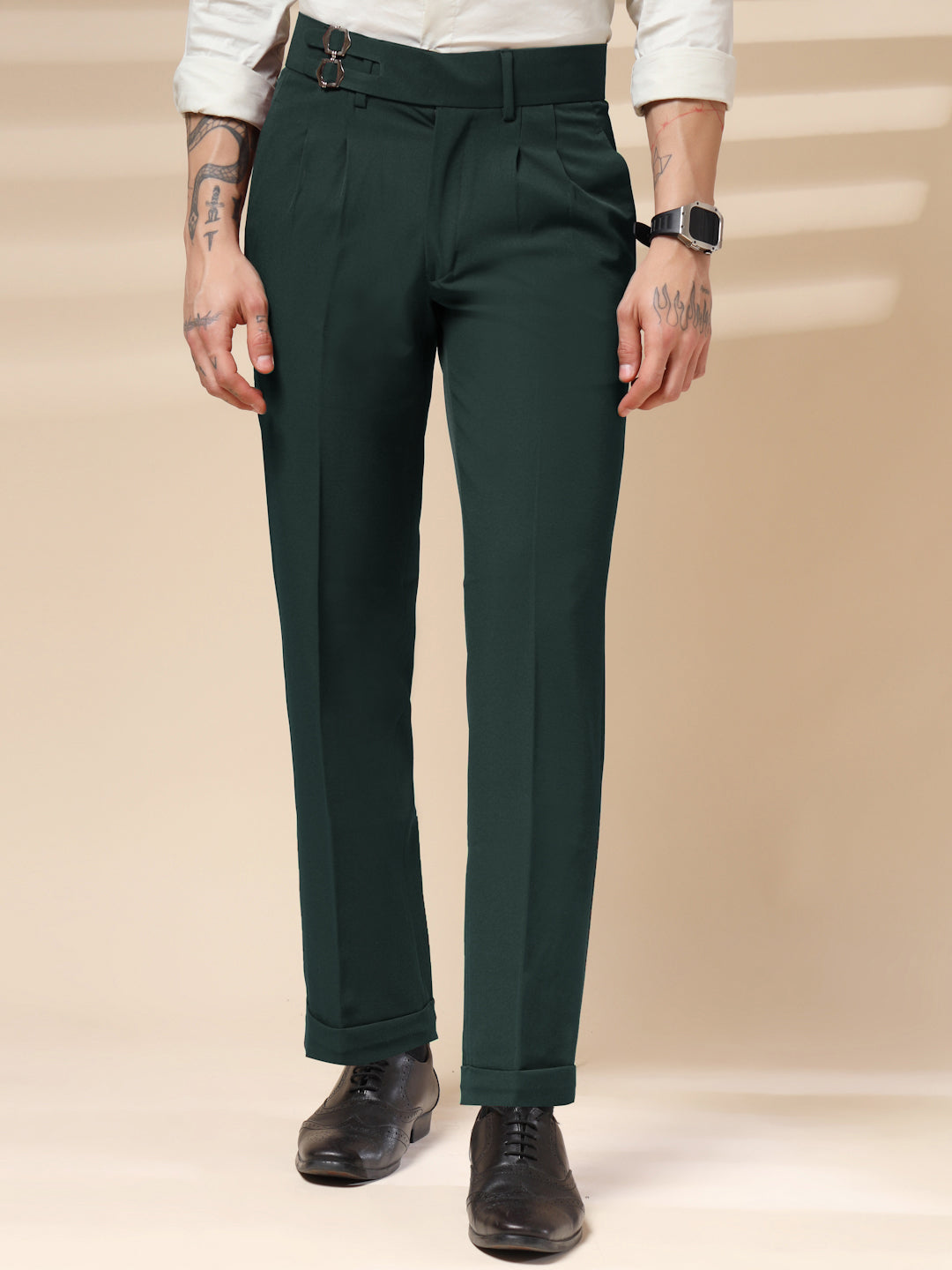 Bottle Green Double Buckle Formal Gurkha Pants by ITALIAN VEGA®