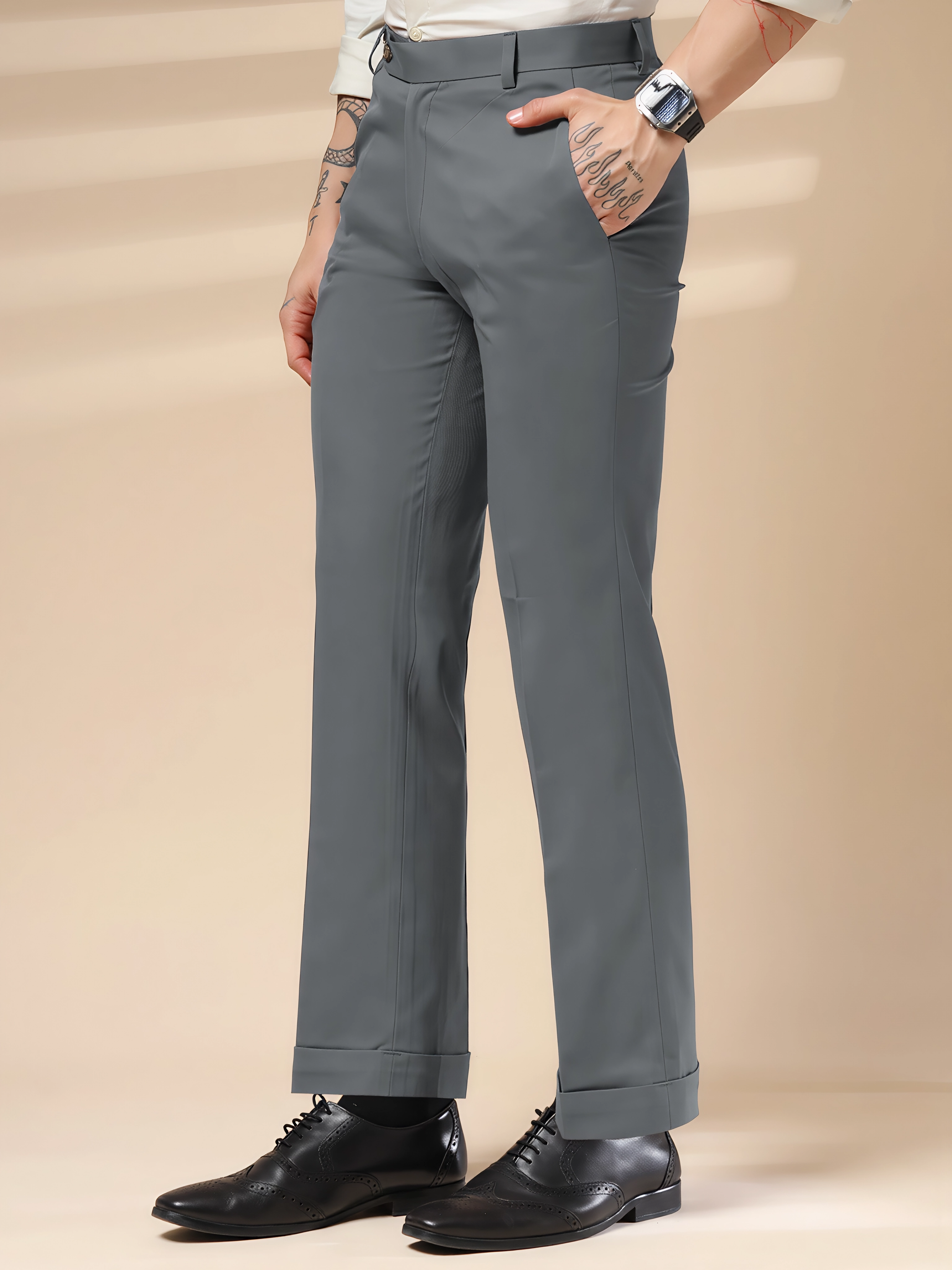 Stone Grey Men Formal Pant by ITALIAN VEGA®
