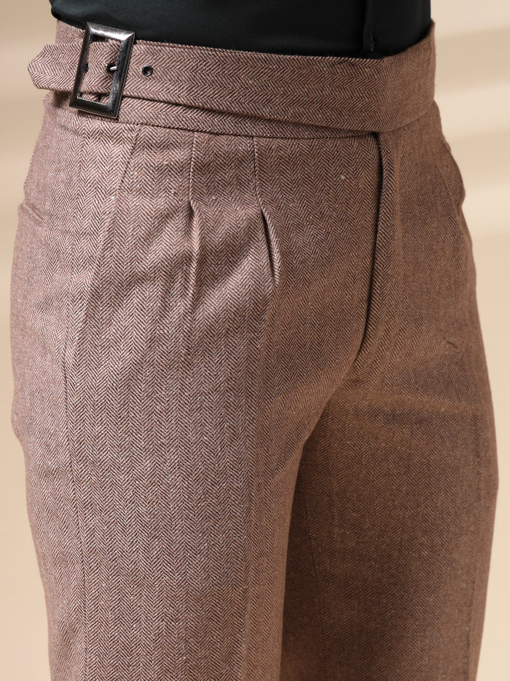 Khakhi Classic Buckle Herringbone Gurkha Pants | Boot Cut Fit by Italian Vega®