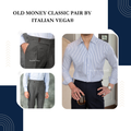 Old Money Navy Stripe Shirt with Anthracite Flannel Signature Buttoned Gurkha Pant by ITALIAN VEGA®