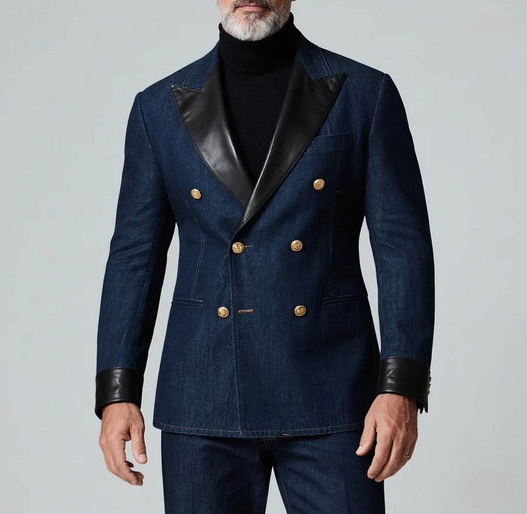 Luxury Denim & PU Leather Blazer – Italian Vega®