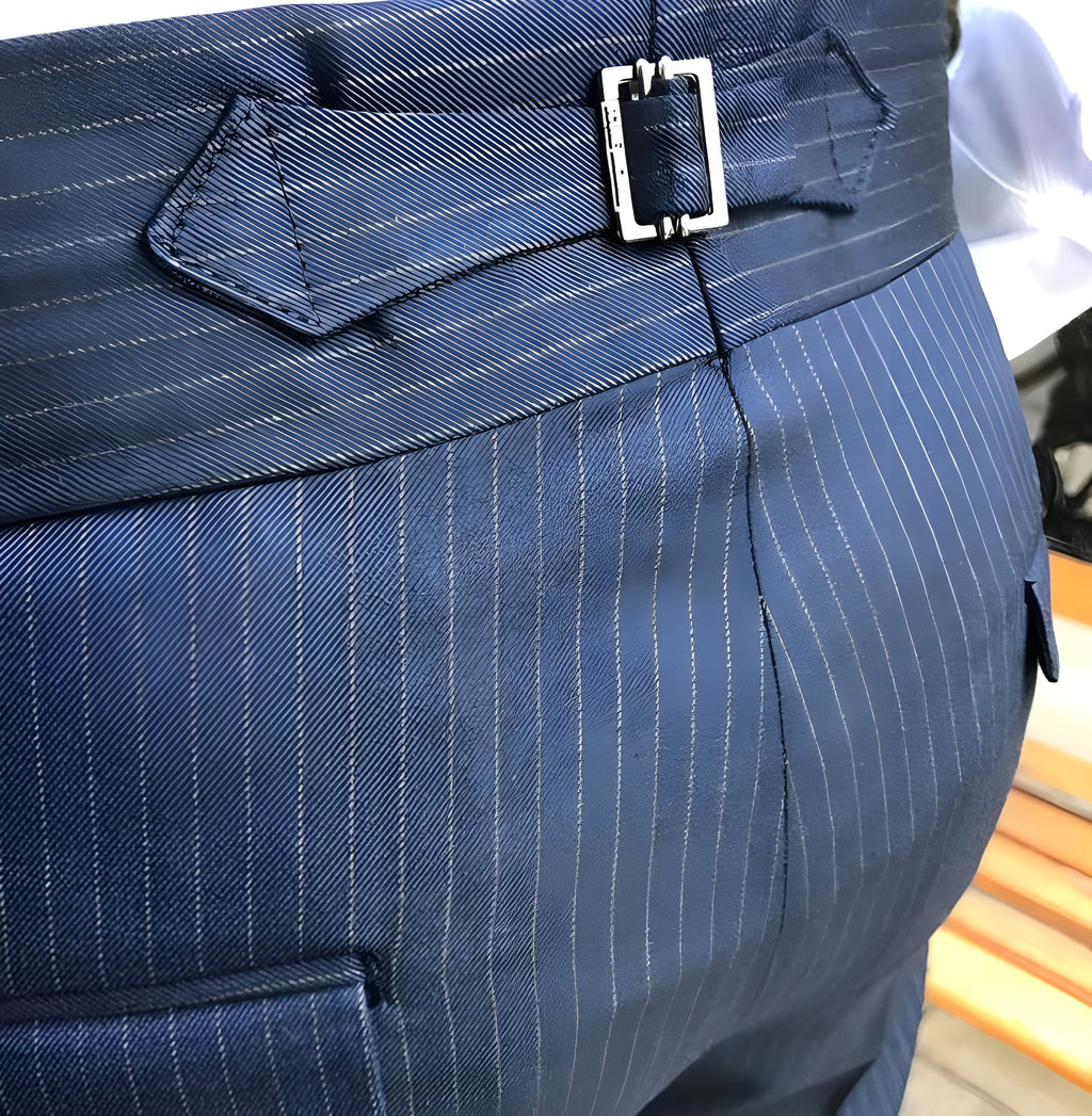 Navy Striped Double Buckle Formal Gurkha Pants by ITALIAN VEGA®