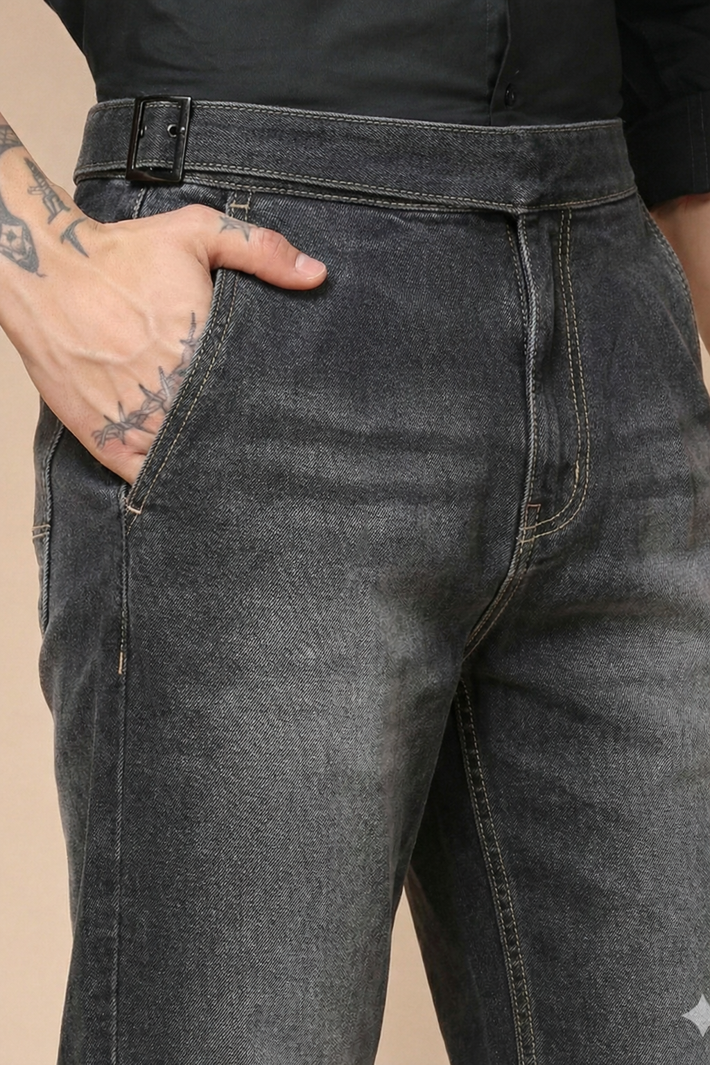 Anthracite Denim Classic Buckle Gurkha Trouser Pants | Boot Cut Fit by Italian Vega®
