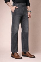 Anthracite Denim Classic Buckle Gurkha Trouser Pants | Boot Cut Fit by Italian Vega®