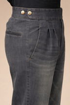 Anthracite Denim Classic Button Gurkha Trouser Pants | Boot Cut Fit by Italian Vega®