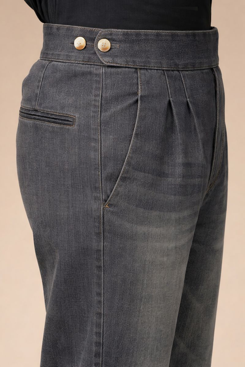 Anthracite Denim Classic Button Gurkha Trouser Pants | Boot Cut Fit by Italian Vega®