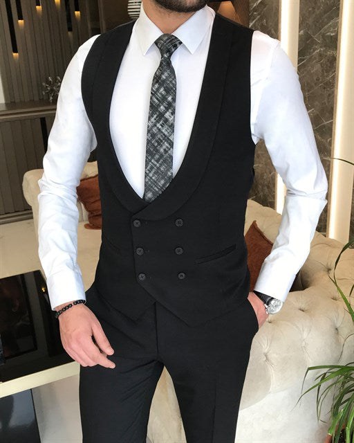 ITALIAN FIT MEN'S BLACK(U) SUIT BY ITALIAN VEGA® (3-Piece)