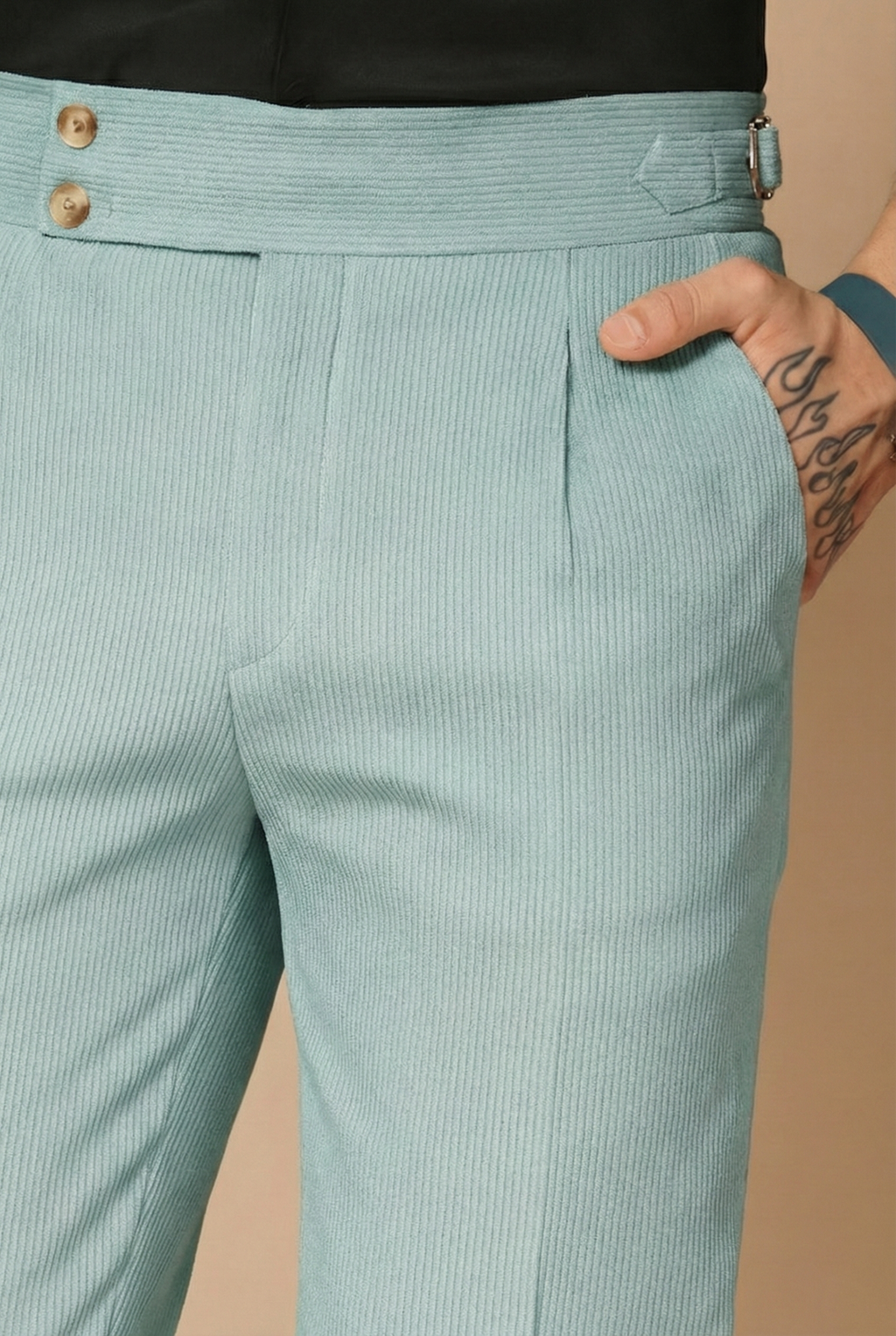 Sage Green Corduroy Signature Buttoned Gurkha Pants | Boot Cut Fit by ITALIAN VEGA®