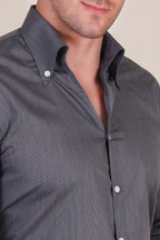 Old Money Charcoal Grey Pinstripe One Piece Collar Shirt by Italian Vega®