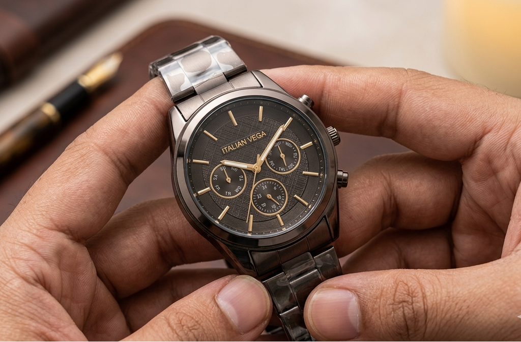 Italian Vega Aurelio Chronograph Watch – Coffee Brown Luxury Timepiece