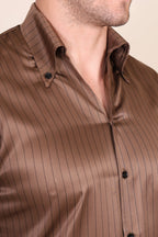 Old Money Brown Satin Stripe One Piece Collar Shirt  by Italian Vega®