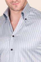 Old Money Light Grey Satin Stripe One Piece Collar Shirt by Italian Vega®