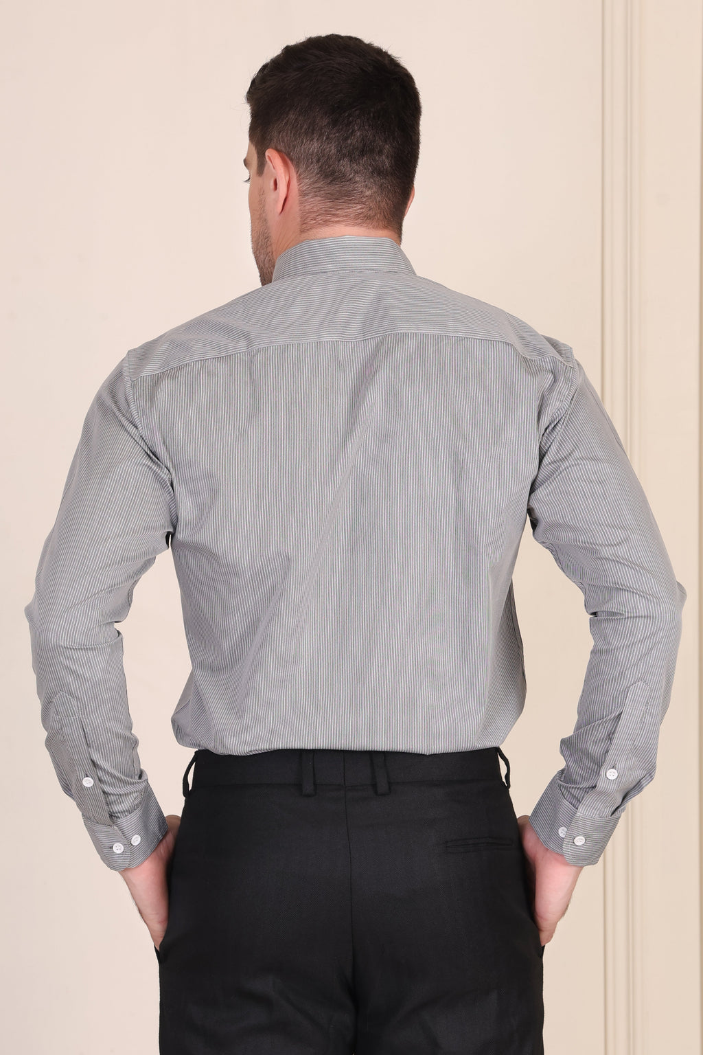 Old Money Black Pencil Stripe One Piece Collar Shirt by Italian Vega®