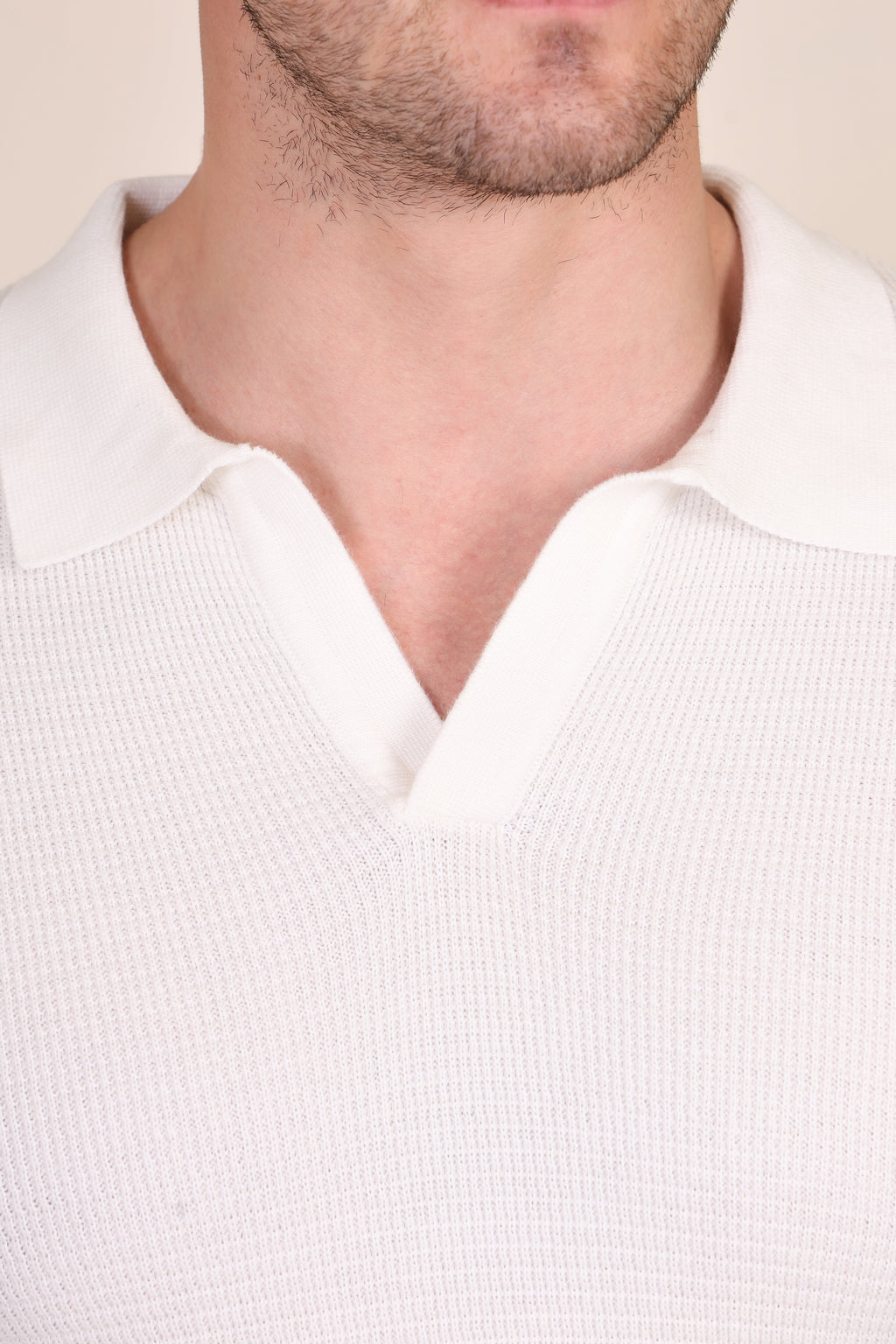 White Flat Knit Polo Full Sleeves by ITALIANVEGA®