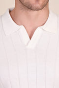 White Half Sleeve Knit Polo | Wide Ribbed by ITALIANVEGA®