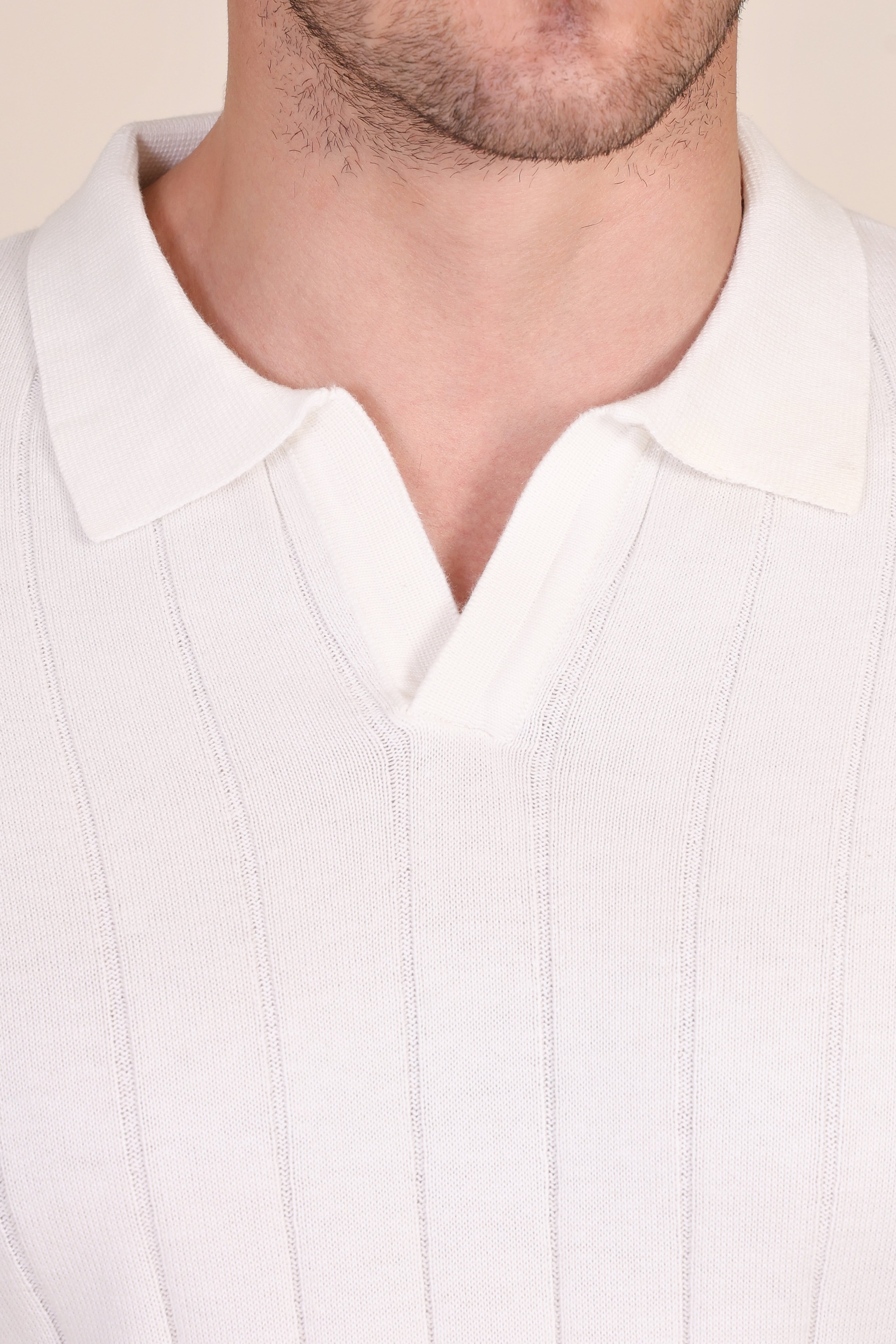 White Half Sleeve Knit Polo | Wide Ribbed by ITALIANVEGA®