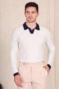 White Diamond Cable Knit Full Sleeves Polo by ITALIAN VEGA®