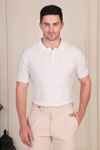 White Cable Half Sleeve Knit Polo by ITALIAN VEGA®