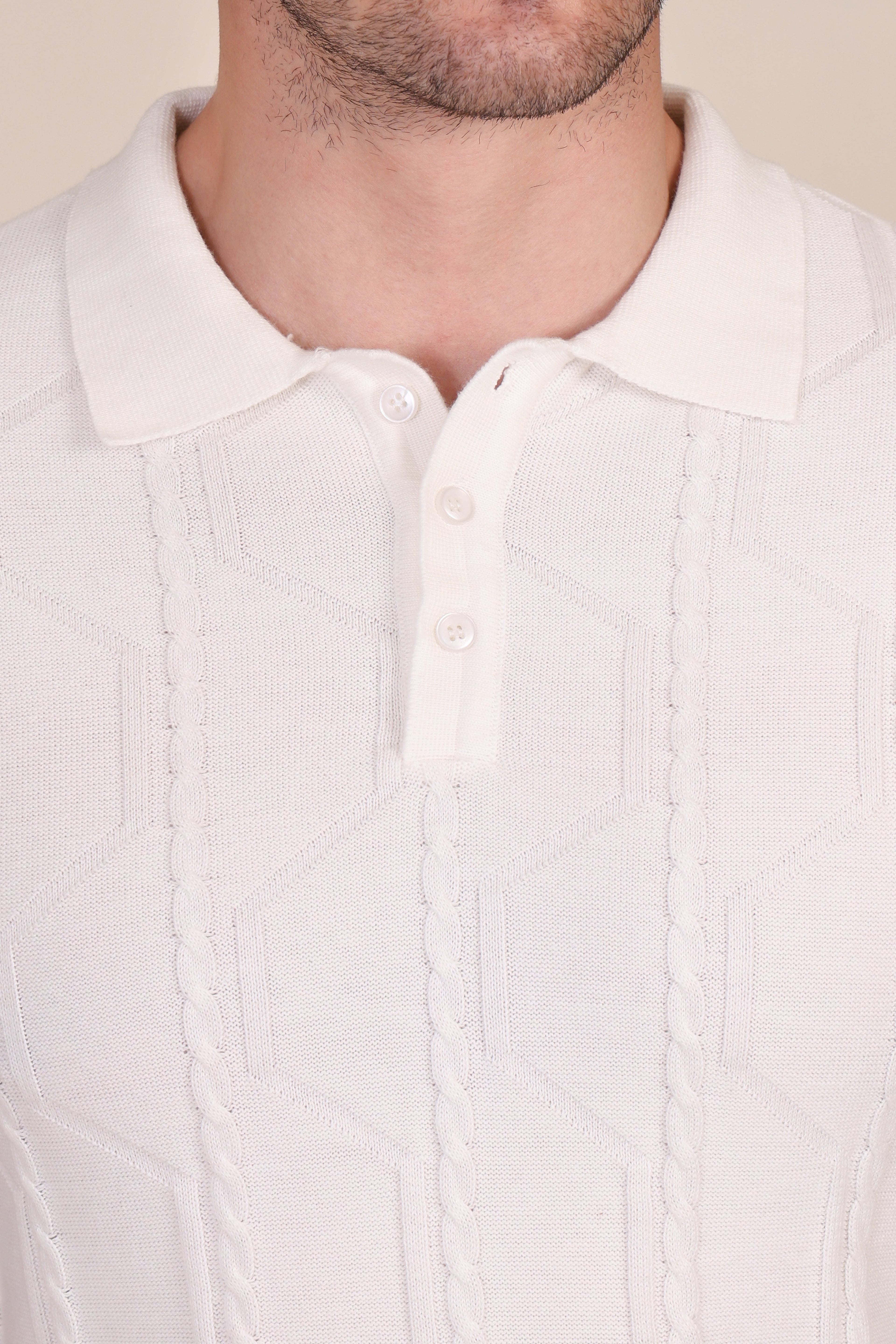 White Cable Half Sleeve Knit Polo by ITALIAN VEGA®
