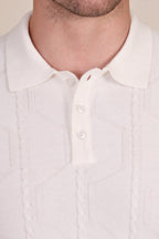 White Cable Knit Full Sleeves Polo by ITALIAN VEGA®