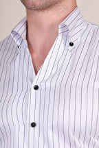 Old Money White Satin Stripe One Piece Collar Shirt by Italian Vega®