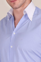 Old Money Sky Blue Contrast Pinstripe One Piece Collar by Italian Vega®