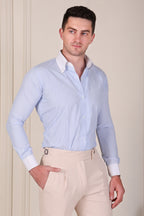 Old Money Sky Contrast Micro Pinstripe Classic Collar Shirt by Italian Vega®